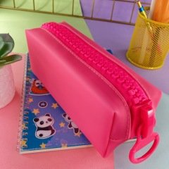 Büyük Fermuarlı Silikon Kalemlik Pembe