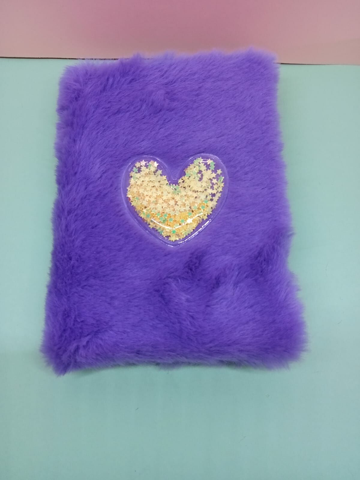 Mor Pullu Kalp Peluş Çizgili Not Defteri