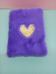 Mor Pullu Kalp Peluş Çizgili Not Defteri