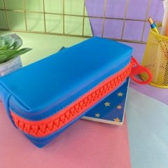 Büyük Fermuarlı Silikon Kalemlik Mavi