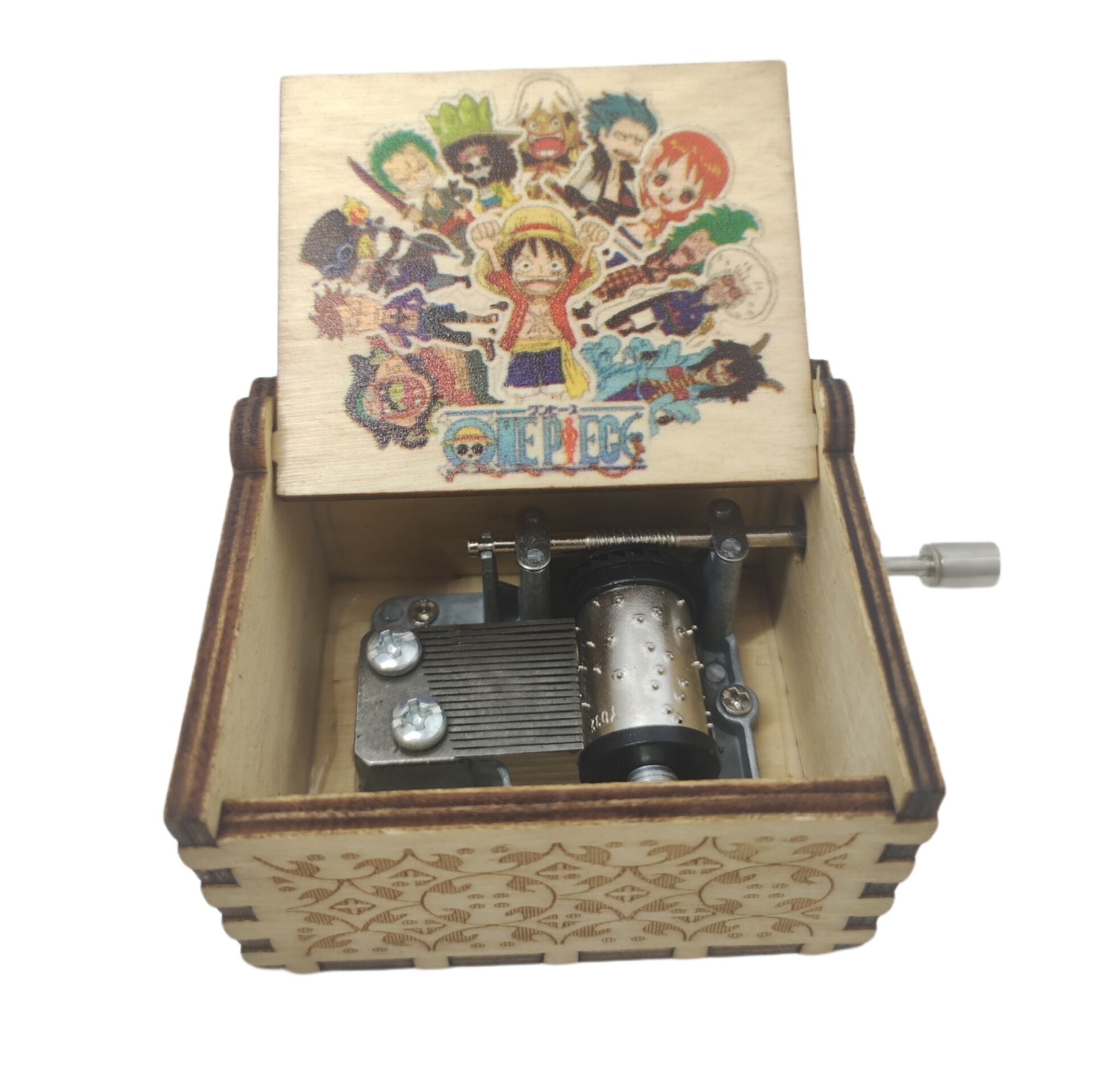 One Piece Müzik Kutusu Anime Luffy Ace Sanji Sabo Çevirmeli Ahşap İşlemeli Müzik Kutusu