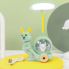 Yeşil Geyik Led Işıklı Çift Foksiyonlu Açacaklı Masa ve Gece Lambası