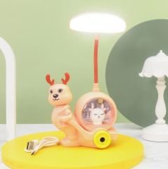 Pembe Geyik Led Işıklı Çift Foksiyonlu Açacaklı Masa ve Gece Lambası