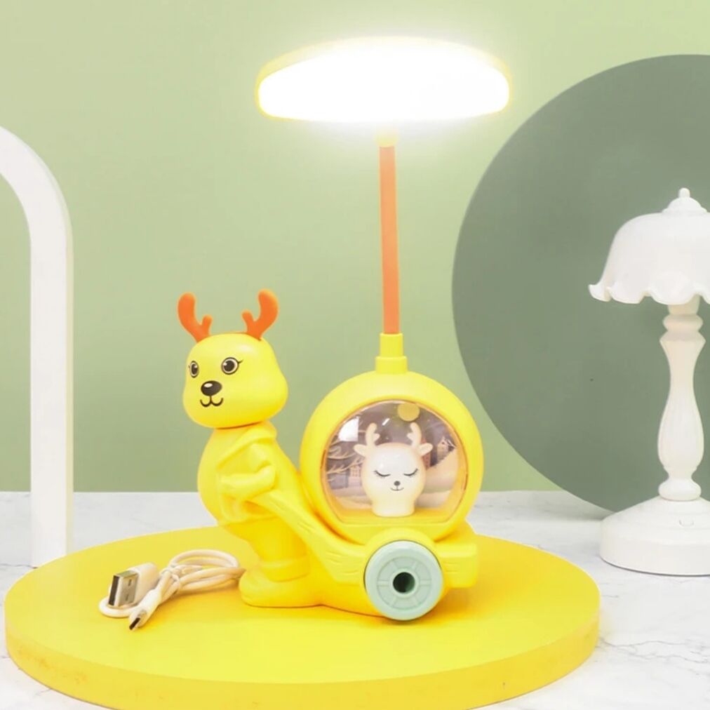 Sarı Geyik Led Işıklı Çift Foksiyonlu Açacaklı Masa ve Gece Lambası