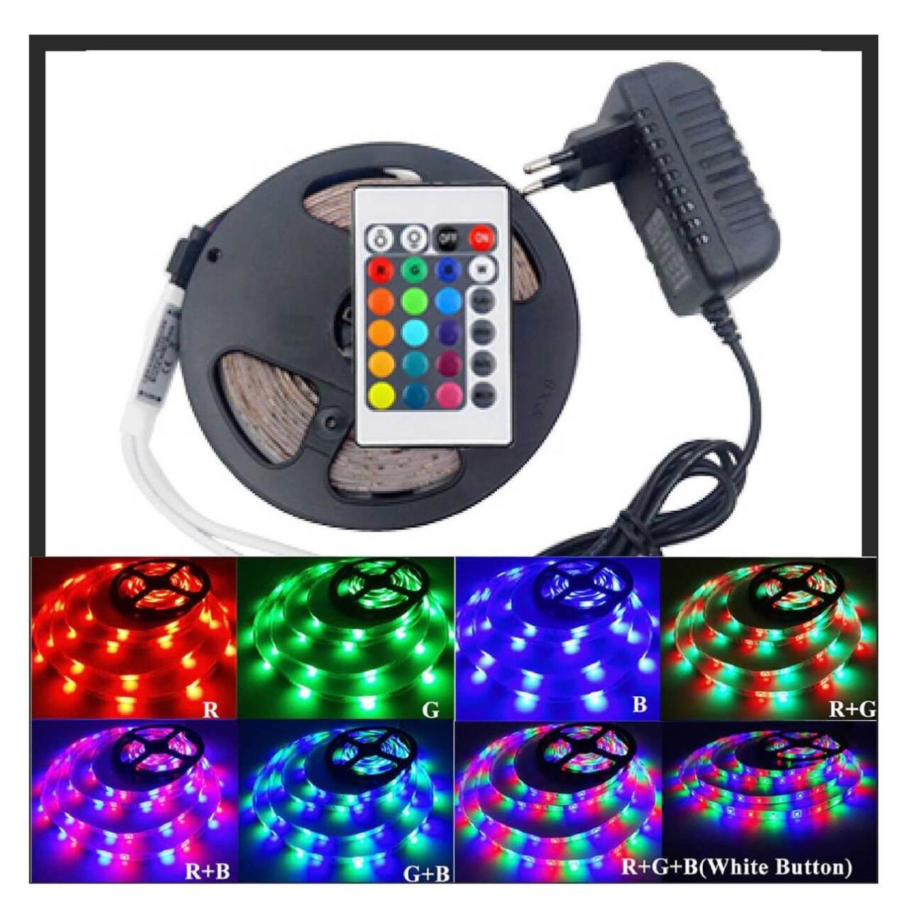 5 Metre Renkli Animasyonlu Kumandalı Adaptörlü Rgb Şerit LED Strip