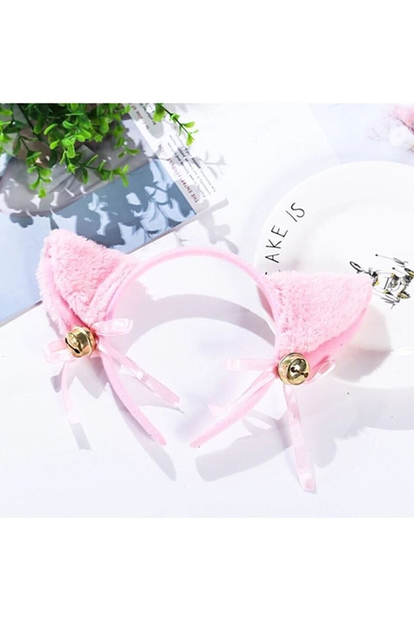 Çanlı Anime Kedi Kulağı Cosplay Taç Pembe